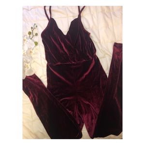 dark burgundy suede jumpsuit.